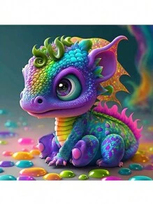 DIY Tranh kim cương Đầy màu sắc Rồng Thú vật Tác phẩm nghệ thuật , Giường đôi Tròn Kim cương Thêu Nhà  Đồ trang trí Qủa tặng - Nhiều màu - Xem 1
