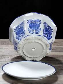 1個藍白瓷陶瓷花盆,大型多肉花盆,古色古香的中式盆套裝 - 白色 - 查看 4