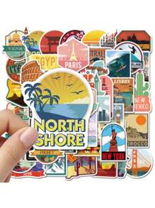 50 Sheets Waterproof City Travel Pattern Stickers For Journal Decoration,School Supplies,Back To School - Multicolor - View 6
