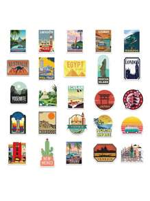 50 Sheets Waterproof City Travel Pattern Stickers For Journal Decoration,School Supplies,Back To School - Multicolor - View 4
