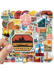 50 Sheets Waterproof City Travel Pattern Stickers For Journal Decoration,School Supplies,Back To School - Multicolor - View 5
