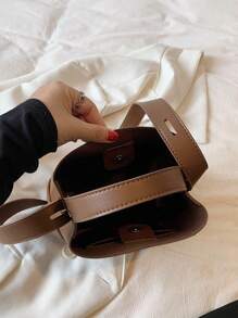Fashion Women's Brown Handbag, Simple Minimalist PU Leather Retro Mini Bucket Bag, Versatile Shoulder Crossbody Bag Suitable For Shopping And Daily Use