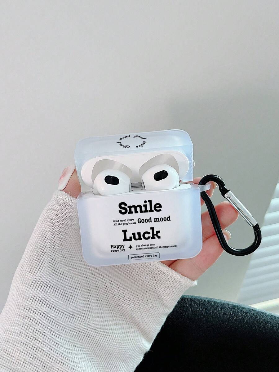 1個有掛鉤的字母印花半透明耳機盒,適用於蘋果airpods - 彩色 - 查看 1