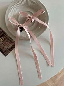 2pcs Women Fashion Long Ribbon Bow Hair Clips, Pink, Elegant, Cute, Thoughtful Gift