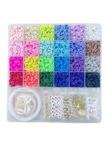 5700入組扁平高分子粘土字母間隔珠盒,適用於diy波西米亞手鐲首飾手工製作配件圓盤散珠套裝 - 彩色 - 查看 4