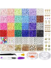 5700入組扁平高分子粘土字母間隔珠盒,適用於diy波西米亞手鐲首飾手工製作配件圓盤散珠套裝 - 彩色 - 查看 1