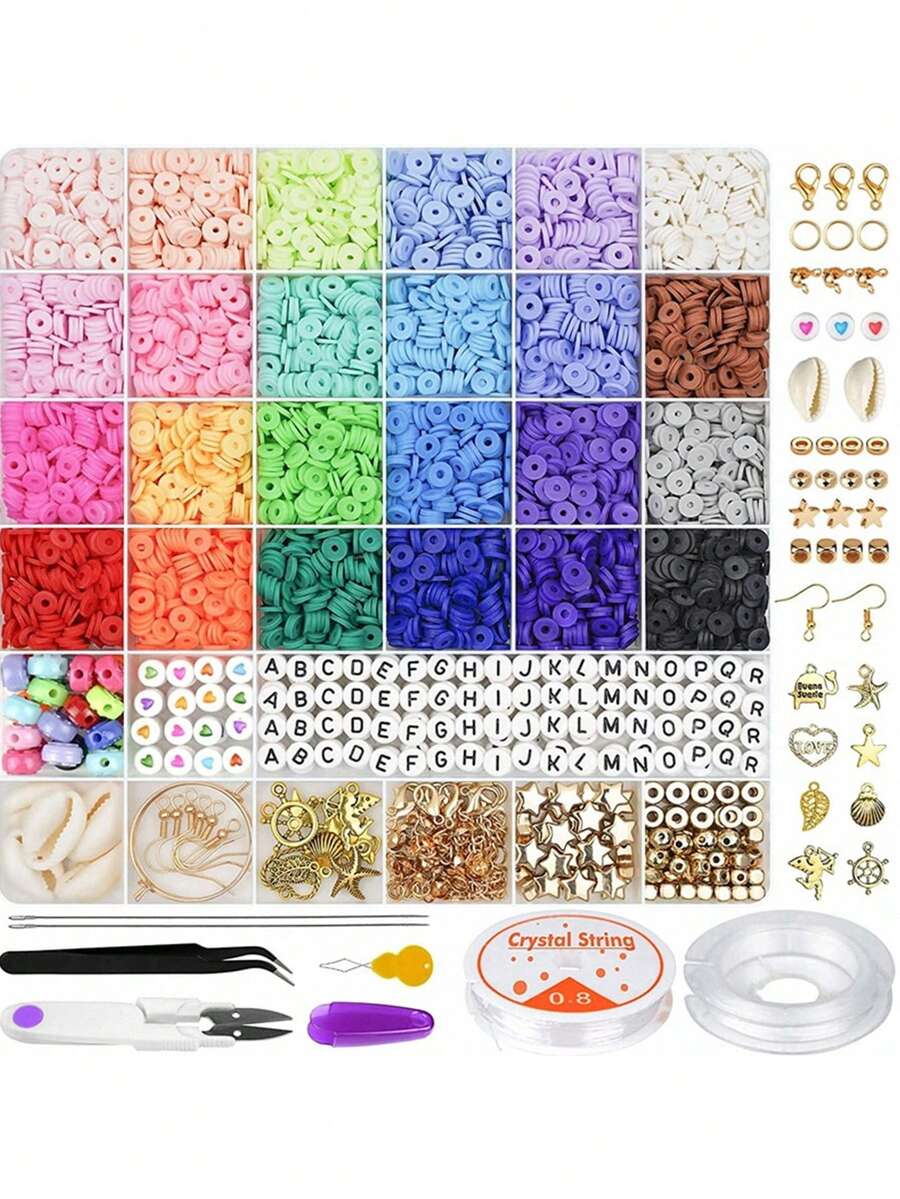 5700入組扁平高分子粘土字母間隔珠盒,適用於diy波西米亞手鐲首飾手工製作配件圓盤散珠套裝 - 彩色 - 查看 1