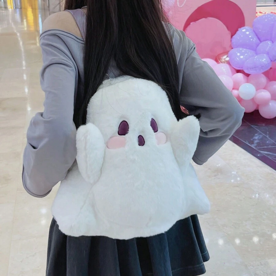 Balo Little Ghost bằng vải nhung màu trắng cho ba lô cổ điển, ba lô Halloween vui nhộn, thời trang cho bé gái, túi đeo vai sang trọng, cho tiệc Halloween - trắng - Xem 1