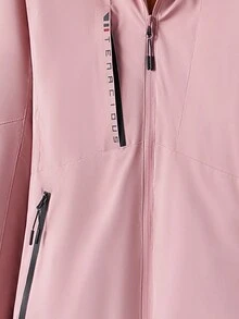 一件式女式冬季休闲可拆卸连帽防风户外棉服外套粉色 - 粉色 - 查看 6