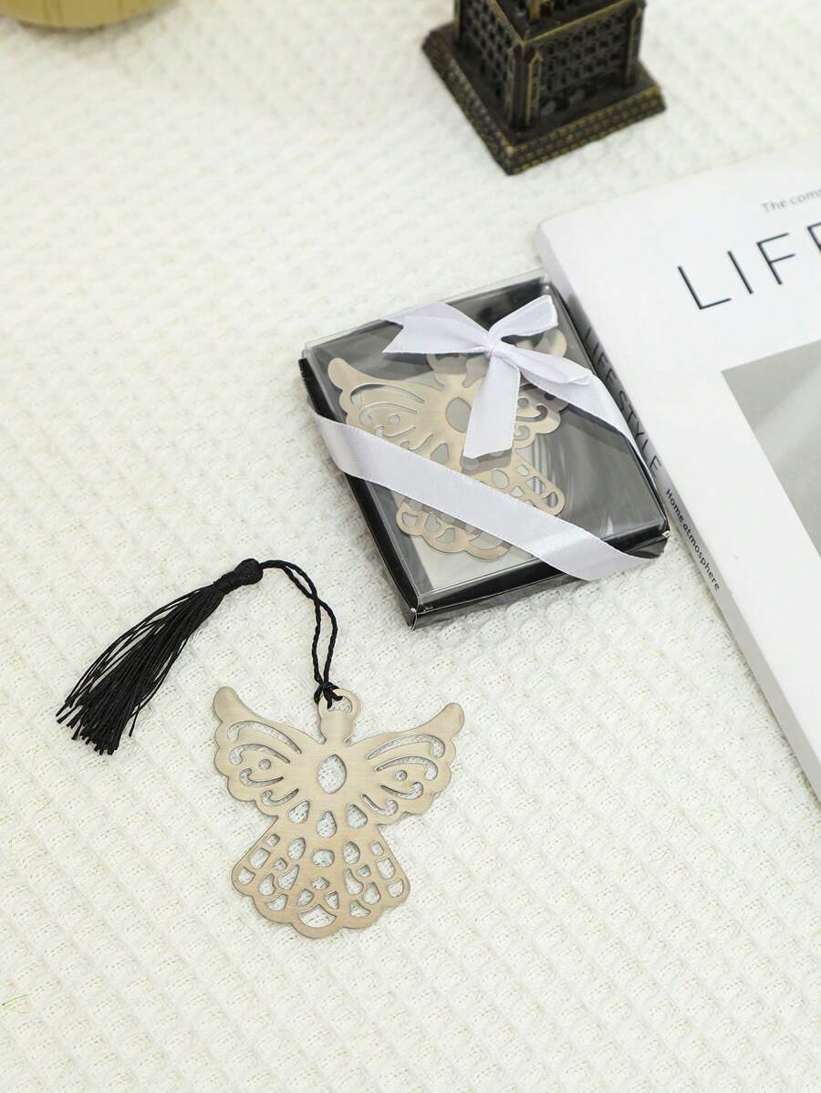1 件可愛天使形金屬書籤適合婚禮、紀念品、回禮,包裝精美 - 黑色 - 查看 1