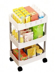 1pc Four-layer Storage Rack, Bedside Shelf, Floor-standing Shelf, Bathroom Shelf, Kitchen Cart With Narrow Gap, Wide Bookshelf, Snack Shelf Cart 【including 4 Hooks】