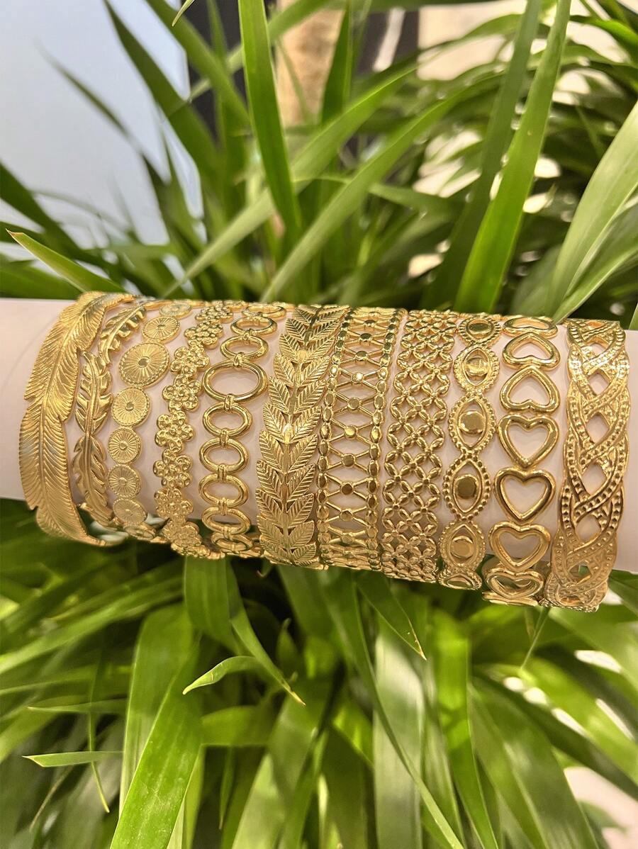 3入組不知道內容的不鏽鋼金黃色手鐲盲盒,圖片中的款式不會重複出現,隨機發送 - 金黃色 - 查看 1