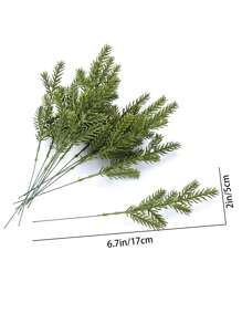 17 厘米 7 叉人造松枝逼真圣诞松针 DIY 花环场景装饰节日配件礼品盒装饰生日派对（10 件），圣诞节 - 綠色 - 查看 3
