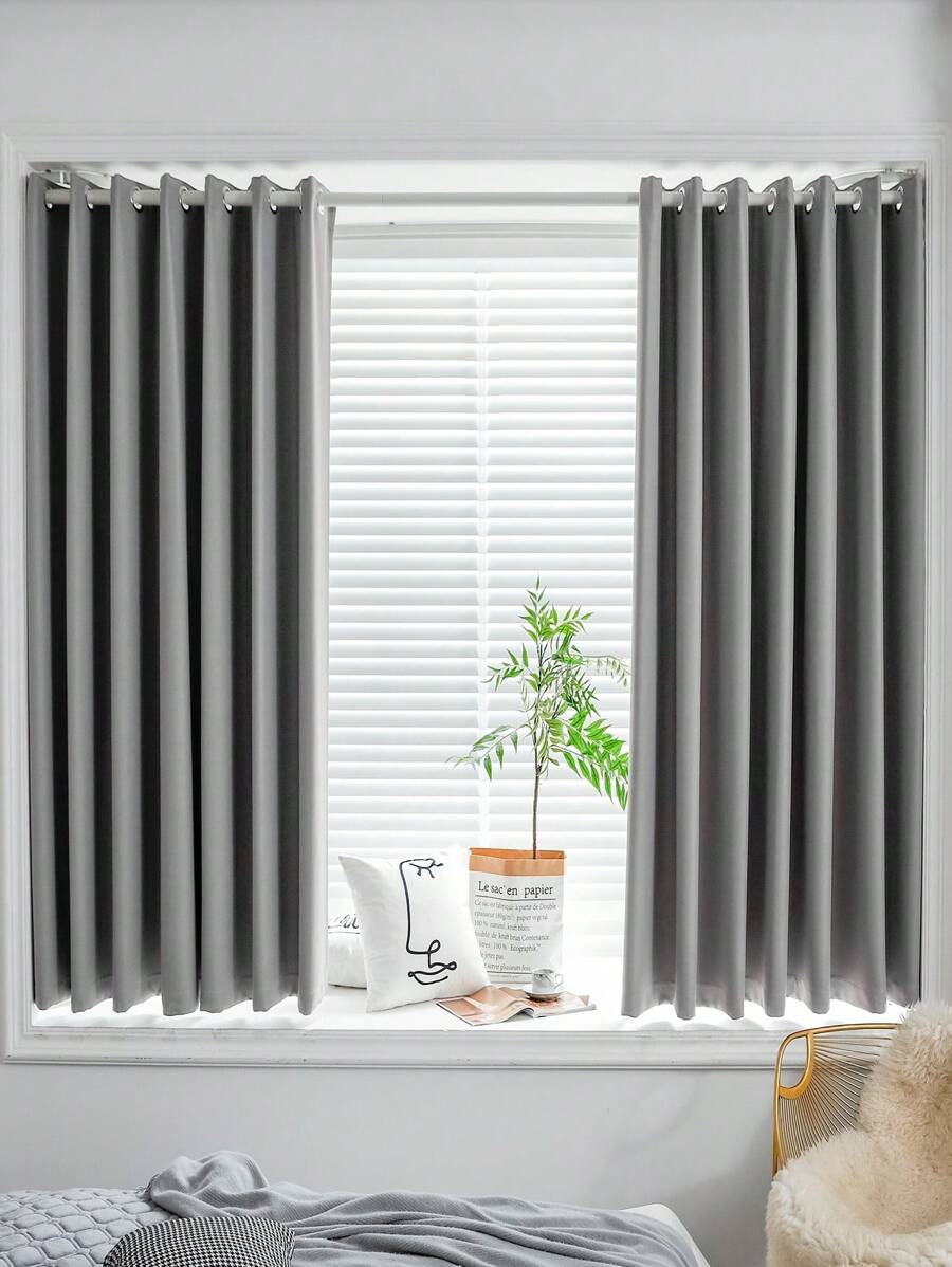 1入組充分灰色的窗戶窗簾,現代風格滌綸纖維絕緣純的顏色窗簾合適的適用於臥室客廳家庭使用 - 淺灰色 - 查看 1