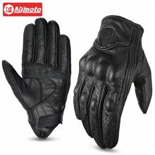 MJMOTO Summer Motorcycle Gloves Leather With Hole Men Motorbike Riding Gloves Touch Screen Breathable Motocross Anti Fall Black Protector - Black - View 10