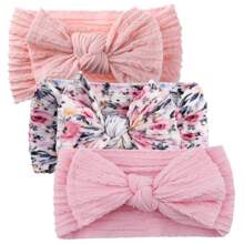 Bộ 3 băng đô liền mạch dành cho bé gái với vải dệt Jacquard, thiết kế nơ xoắn và in, băng đô mềm dùng để đi du lịch và trang trí nhà cửa - Hồng - Xem 3