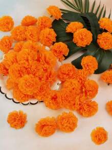 30Pcs/Set Or 6Pcs/Pack Artificial Marigold Flower Heads Orange Plastic Faux Flower Bulk Bunch Fake Halloween Artificial Carnation Flower For Funeral Arrangements, Wedding Bouquets, Cemetery Wreaths, Party Birthday Decoration, DIY Crafts Rama Decoration Rama