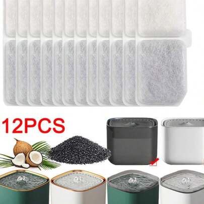 1入裝 12入組/ 6入組寵物自動補水器過濾器,適用於過濾水質的寵物自動補水器
