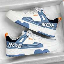 男士运动鞋青年滑板鞋时尚百搭新款小白鞋街拍圆头平底防滑透气pu皮面休闲运动鞋 - 藍色 - 查看 3