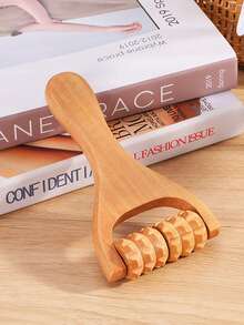 1個木質齒式按摩器,手持式滾輪按摩器 - 杏色 - 查看 1