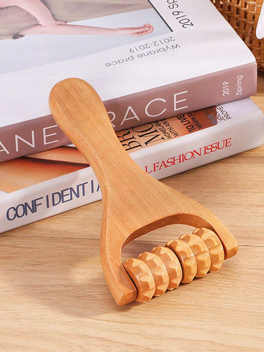 1個木質齒式按摩器,手持式滾輪按摩器 - 杏色 - 查看 1