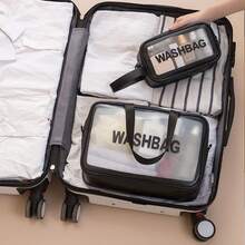 1 Miếng Đen Dung lượng lớn PVC Mờ Trong suốt Túi giặt , Không thấm nước Túi vệ sinh Đối với Tắm rửa , bờ biển , Du lịch , Có thể mang đi Túi mỹ phẩm Có tay cầm - màu đen - Xem 9