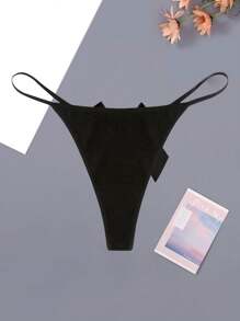 女士性感蝴蝶结丁字裤内裤，黑色 - 黑色 - 查看 6