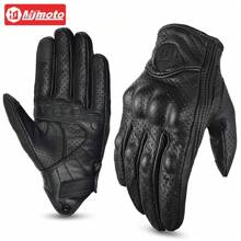 MJMOTO Summer Motorcycle Gloves Leather With Hole Men Motorbike Riding Gloves Touch Screen Breathable Motocross Anti Fall Black Protector - Black - View 11