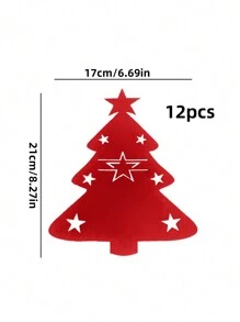 12 piezas Porta cubiertos en forma de mini árbol de Navidad de fieltro, bolsas decorativas para la mesa navideña, Navidad - Rojo - Ver 2