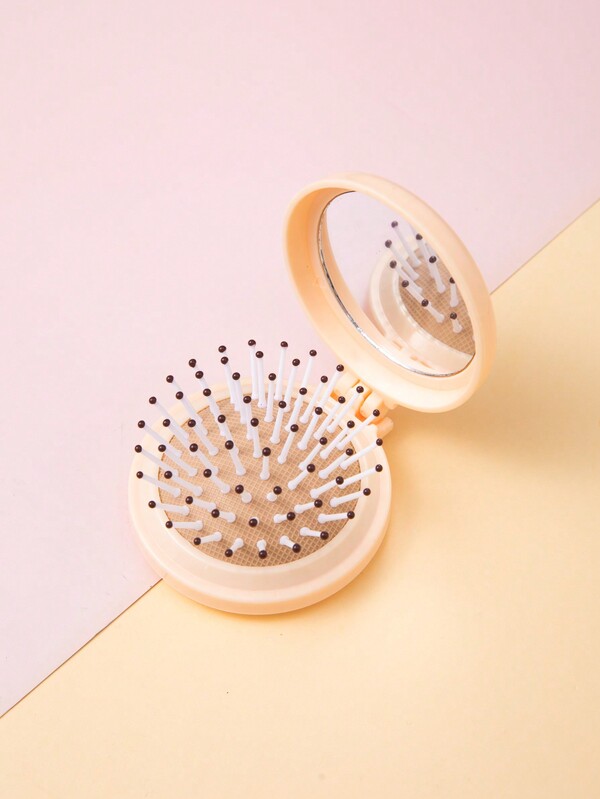 1 Stück Tragbare, Entzückende Milchgelbe Kinderhaarbürste Mit Faltbarem Airbag, Massagefunktion Und Spiegel