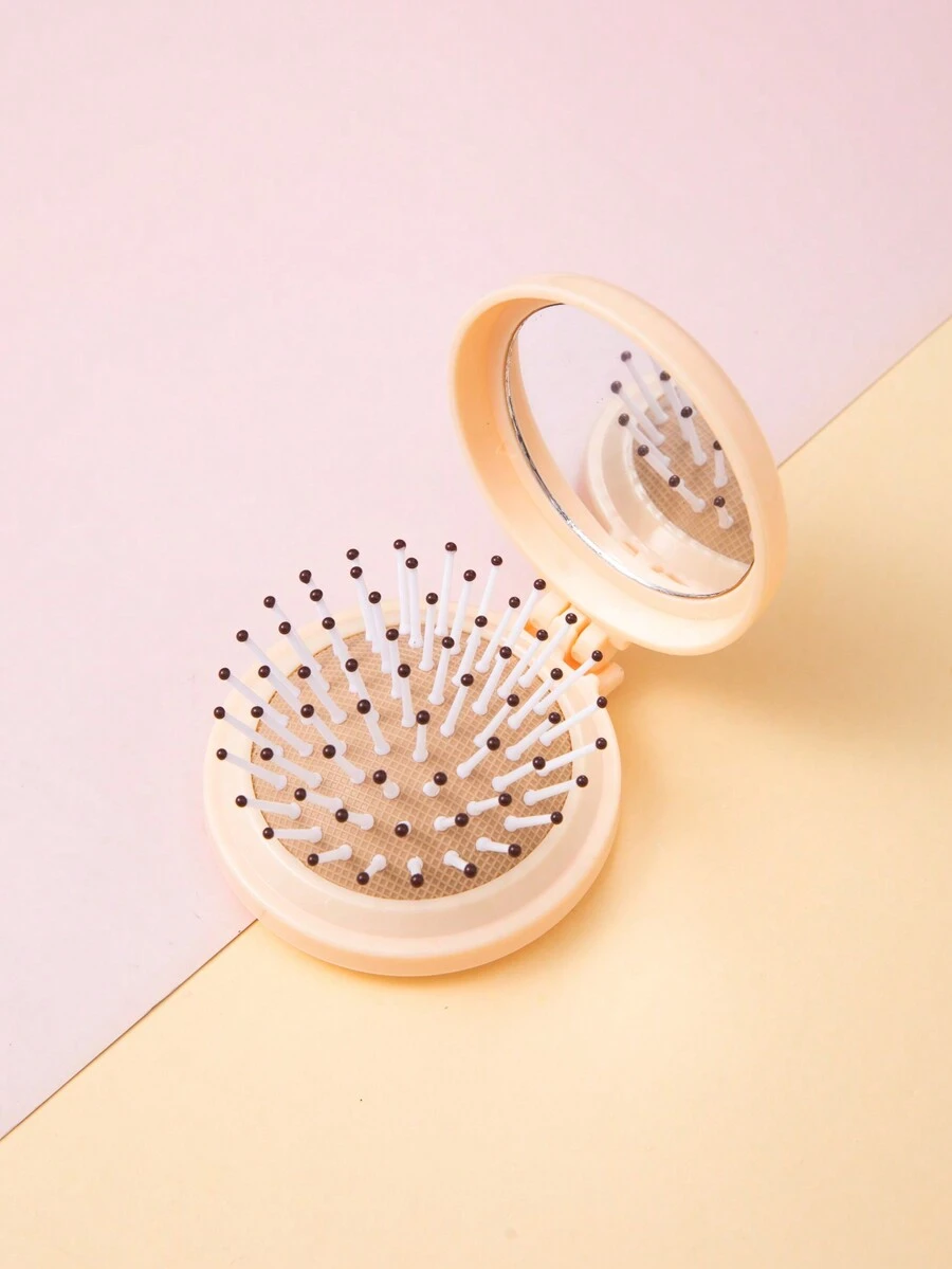 1 Stück Tragbare, Entzückende Milchgelbe Kinderhaarbürste Mit Faltbarem Airbag, Massagefunktion Und Spiegel