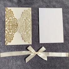 10 件/包闪光邀请卡套装（包括信封、空白珍珠纸插页和蝴蝶结）-激光切割优雅邀请卡适用于婚礼、派对、订婚、节日和其他活动返校情人节