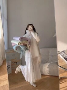 Macaroon Color Solid Warm Plush Scarf, Suitable For Daily Wear, Winter Scarf