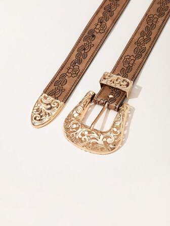 1 pieza Cinturón de mujer de 3 piezas con estampado floral y diseño calado al estilo occidental, para uso en verano, escuela, otoño y Halloween