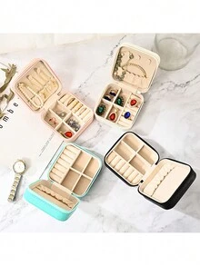 1pc Earrings Rings Necklaces Organizer Jewelry Display Travel Storage Case - Pink - View 2