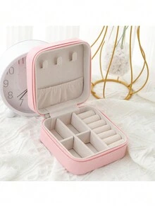 1pc Earrings Rings Necklaces Organizer Jewelry Display Travel Storage Case - Pink - View 1
