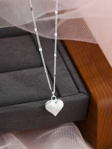 1條簡約優雅的s925純銀拉絲心形吊墜項鍊,適合女士日常佩戴,全兼容鎖骨鏈,輕奢質感 - 銀色 - 查看 5