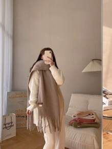 Macaron Solid Color Plush Warm Scarf For Daily Outfit, Couple Shawl Winter Fall - Mocha Brown - View 3