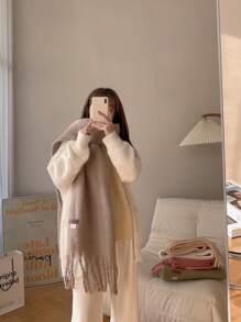 Macaron Solid Color Plush Warm Scarf For Daily Outfit, Couple Shawl Winter Fall - Mocha Brown - View 2