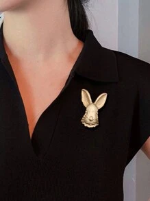復洛克兔子造型金屬胸針,女性時尚設計動物金色徽章 - 金色 - 查看 2