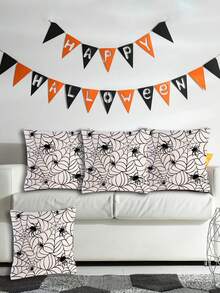 1入組萬聖節抱枕套,蜘蛛網抱枕套南瓜抱枕套,適用於家居沙發靠墊裝飾,萬聖節抱枕套 - 黑與白 - 查看 7