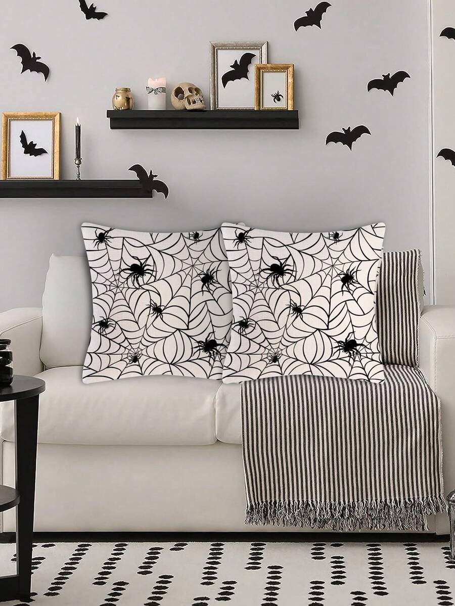 1入組萬聖節抱枕套,蜘蛛網抱枕套南瓜抱枕套,適用於家居沙發靠墊裝飾,萬聖節抱枕套 - 黑與白 - 查看 1