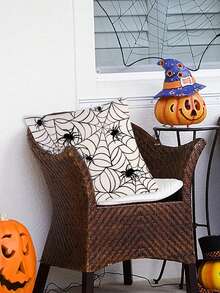 1入組萬聖節抱枕套,蜘蛛網抱枕套南瓜抱枕套,適用於家居沙發靠墊裝飾,萬聖節抱枕套 - 黑與白 - 查看 3