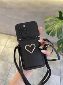 Phone Charm 1pc Silicone Soft Protective Phone Case With A Coin Purse & Crossbody Strap Compatible With Apple IPhone - Black - View 1