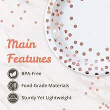 Plato De Papel Desechable De 9 Pulgadas Con Puntos Blancos Y Dorados Rosa - Blanco - Ver 5