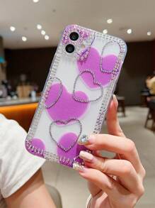 一款透明愛心閃亮鑽石繪製的TPU抗震手機殼，適用於三星/蘋果手機 - 彩色 - 查看 1