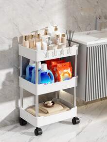 1pc Four-layer Storage Rack, Bedside Shelf, Floor-standing Shelf, Bathroom Shelf, Kitchen Cart With Narrow Gap, Wide Bookshelf, Snack Shelf Cart 【including 4 Hooks】