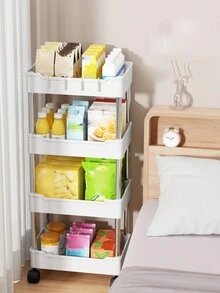 1pc Four-layer Storage Rack, Bedside Shelf, Floor-standing Shelf, Bathroom Shelf, Kitchen Cart With Narrow Gap, Wide Bookshelf, Snack Shelf Cart 【including 4 Hooks】