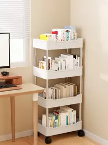 1pc Four-layer Storage Rack, Bedside Shelf, Floor-standing Shelf, Bathroom Shelf, Kitchen Cart With Narrow Gap, Wide Bookshelf, Snack Shelf Cart 【including 4 Hooks】