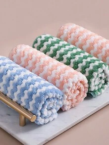 1片厚ened毛巾,可吸油,綠色波紋圖案,超細微纖維清潔廚房用毛巾 - 綠色 - 查看 3